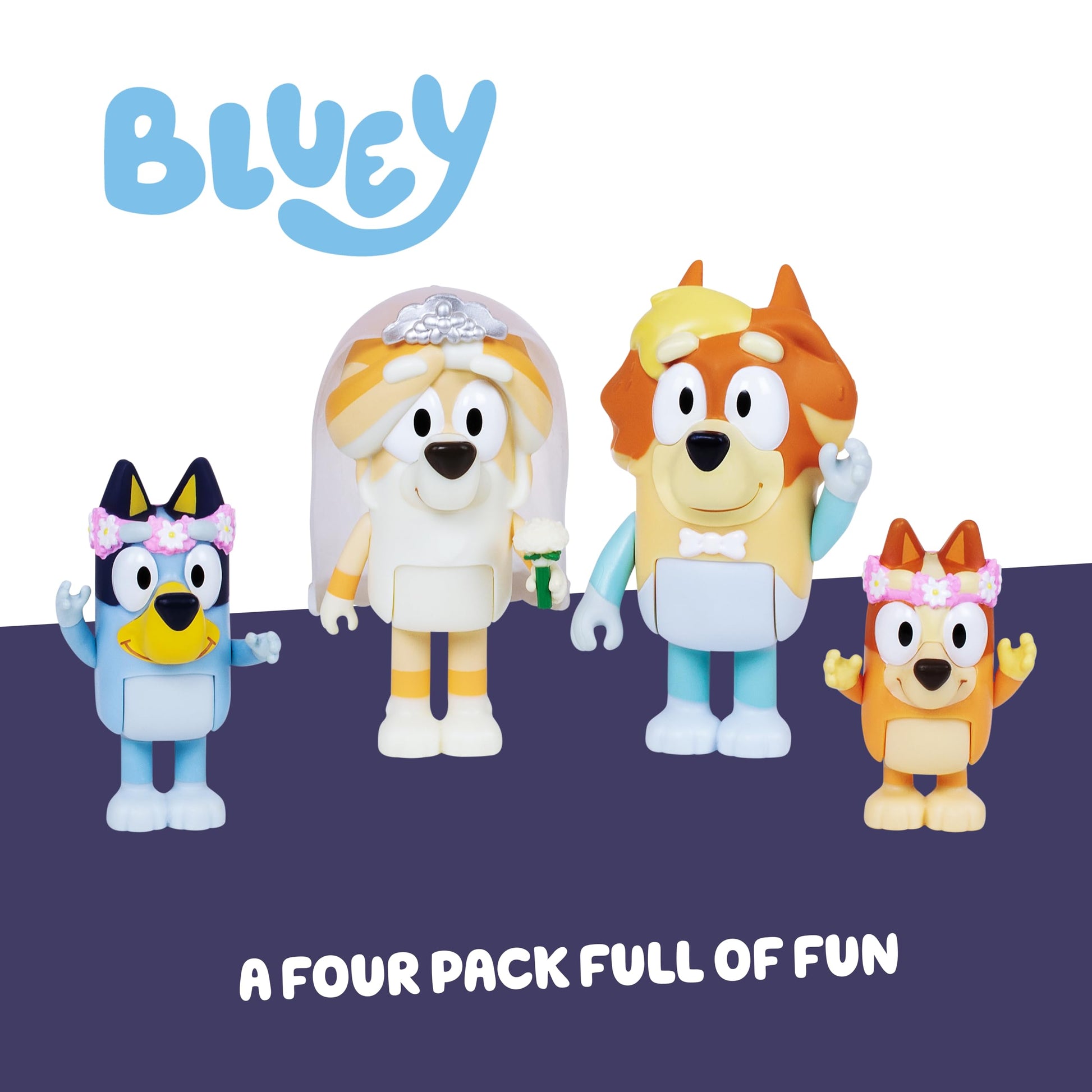 Bluey Wedding Figures Pack of 4, Articulated Character Toys with Uncle Rad, Frisky, and Flower Bingo Figurines, Action Figures for Kids Ages 3+