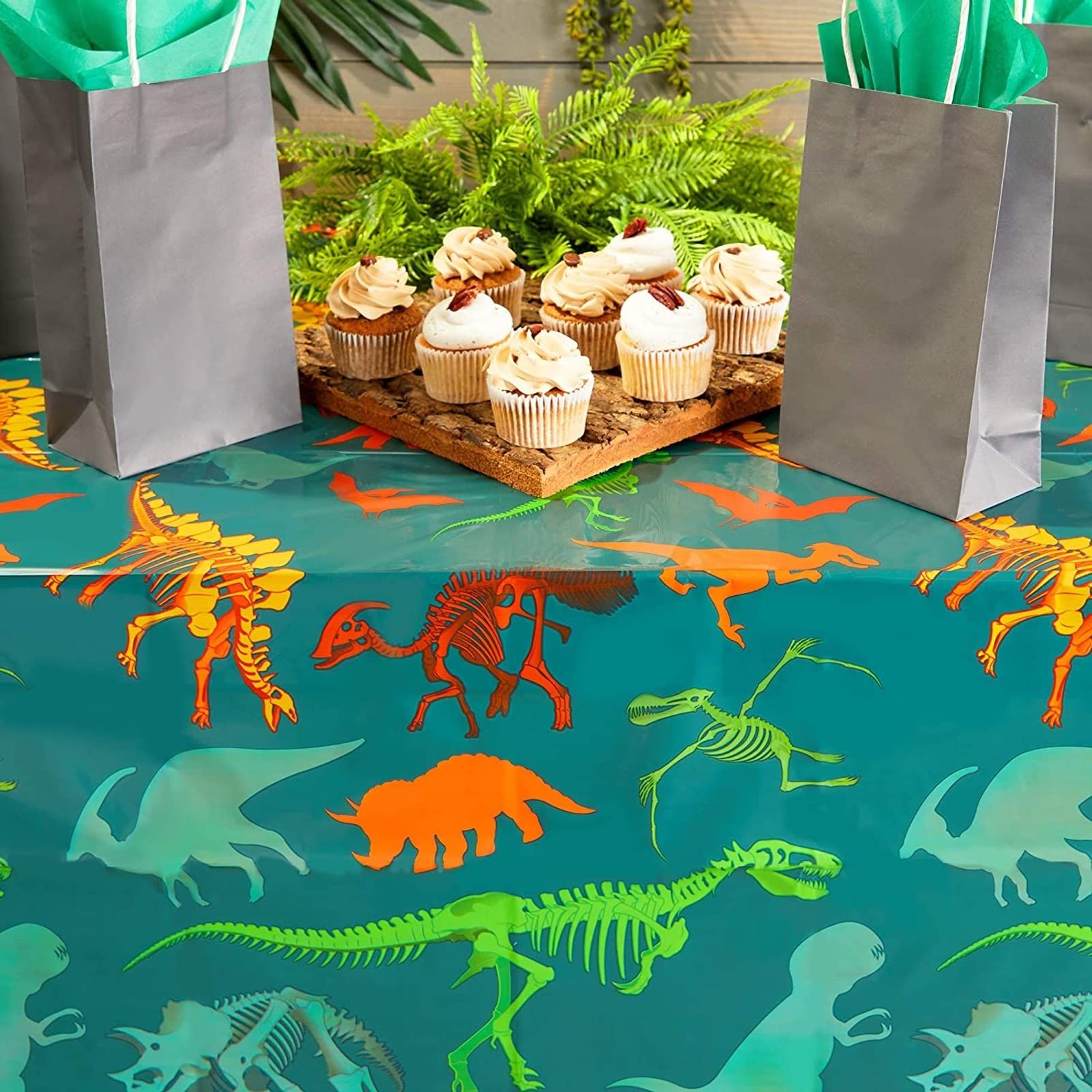 Blue Panda Dinosaur Tablecloths for Birthday Party - 54 x 108 in, Green, Pack of 3, Disposable Plastic - Dinosaur Birthday Tablecloth - Disposable