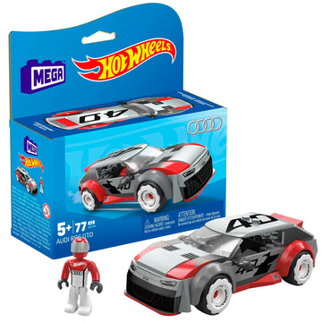 MEGA Hot Wheels Building Toy Race Car Playset, Audi RS 6 GTO Concept with 77 Pieces, 1 Micro Action Figure Driver, Grey, Kids Age 5+ Years