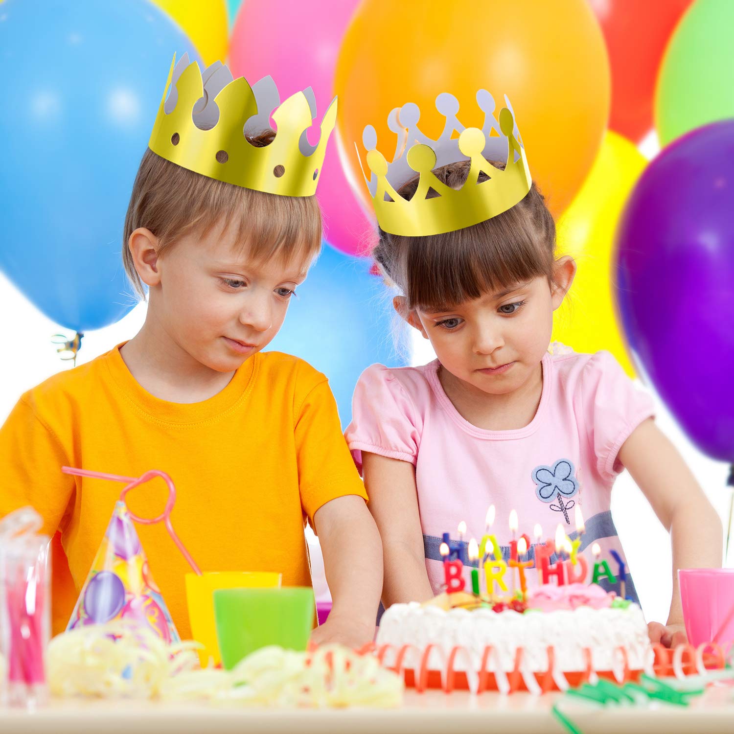 JOVITEC 24 Pcs Gold Paper Crowns Golden King Crown Foil Gold Hat for Birthday Celebration Baby Shower Photo Props