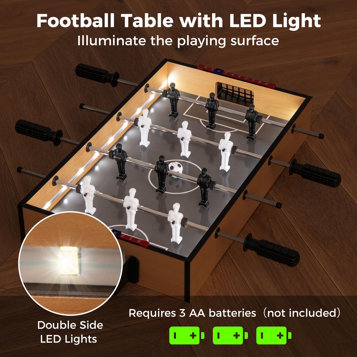 Goplus Foosball Table, 20 Inch Mini Soccer Game Table with LED Lights, 2 Footballs, Non-Slip Handle, Indoor Portable Table Top Football Table for Kids