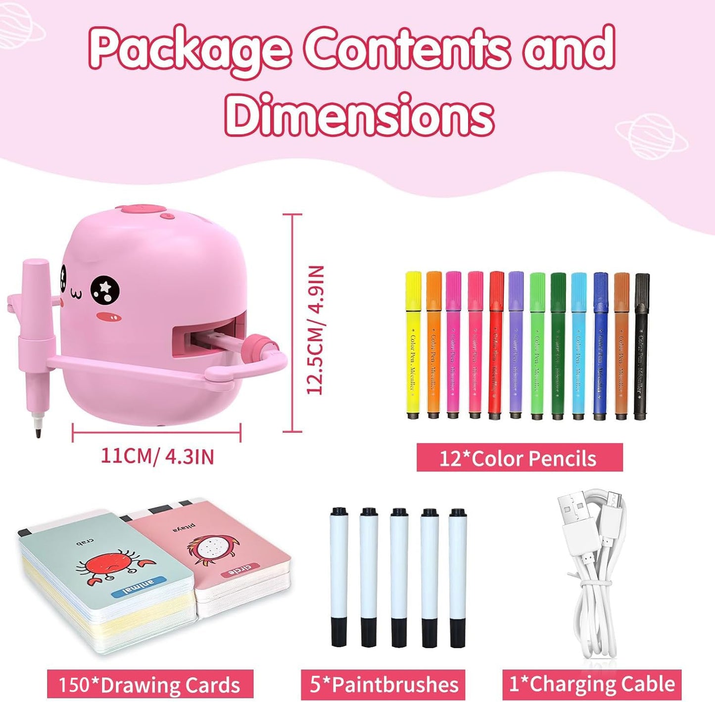 Drawing Robot for Kids, Voice Interactive Educational Drawing Robot, Montessori Painting Learning Toys with 150 Cards, Christmas Birthday Party Gift