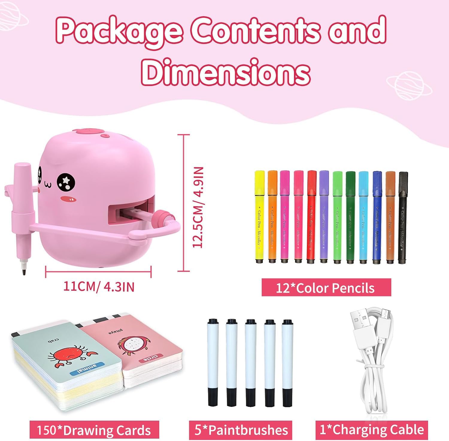 Drawing Robot for Kids, Voice Interactive Educational Drawing Robot, Montessori Painting Learning Toys with 150 Cards, Christmas Birthday Party Gift