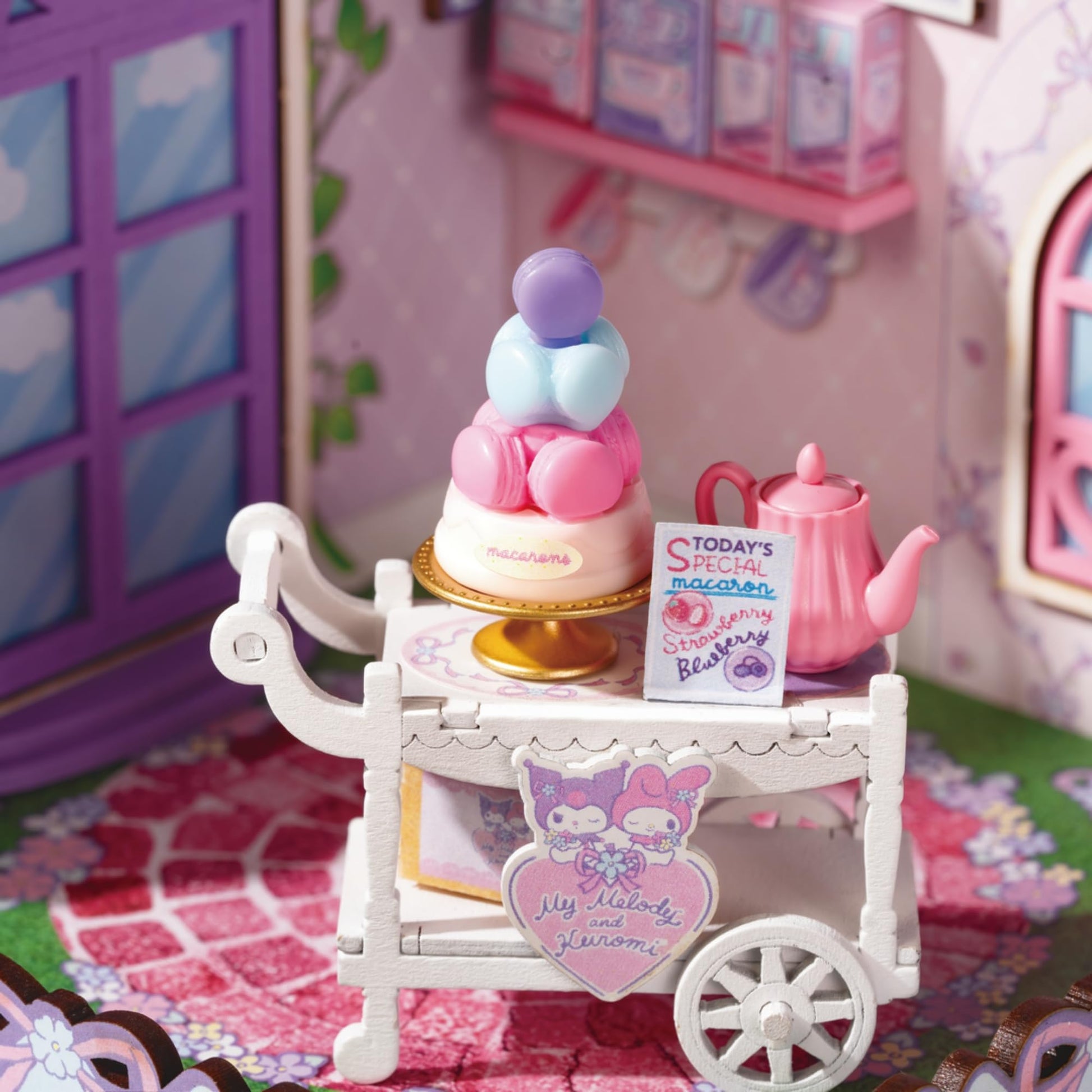 Hands Craft My Melody & Kuromi Tea Party Miniature House Kit - Kawaii 3D Puzzle with Tiny Tea Cups & Cake - DIY Wooden Craft Kit for Bedroom or