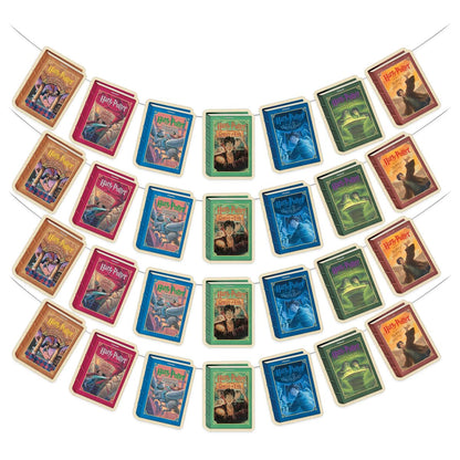 ConQuest Journals Harry Potter Literary Book Cover Art Hanging Cardstock Banners, 4 Strings of 7 Cards (28-Pieces), 5.5'' x 4'' Cards, 72'' Clear