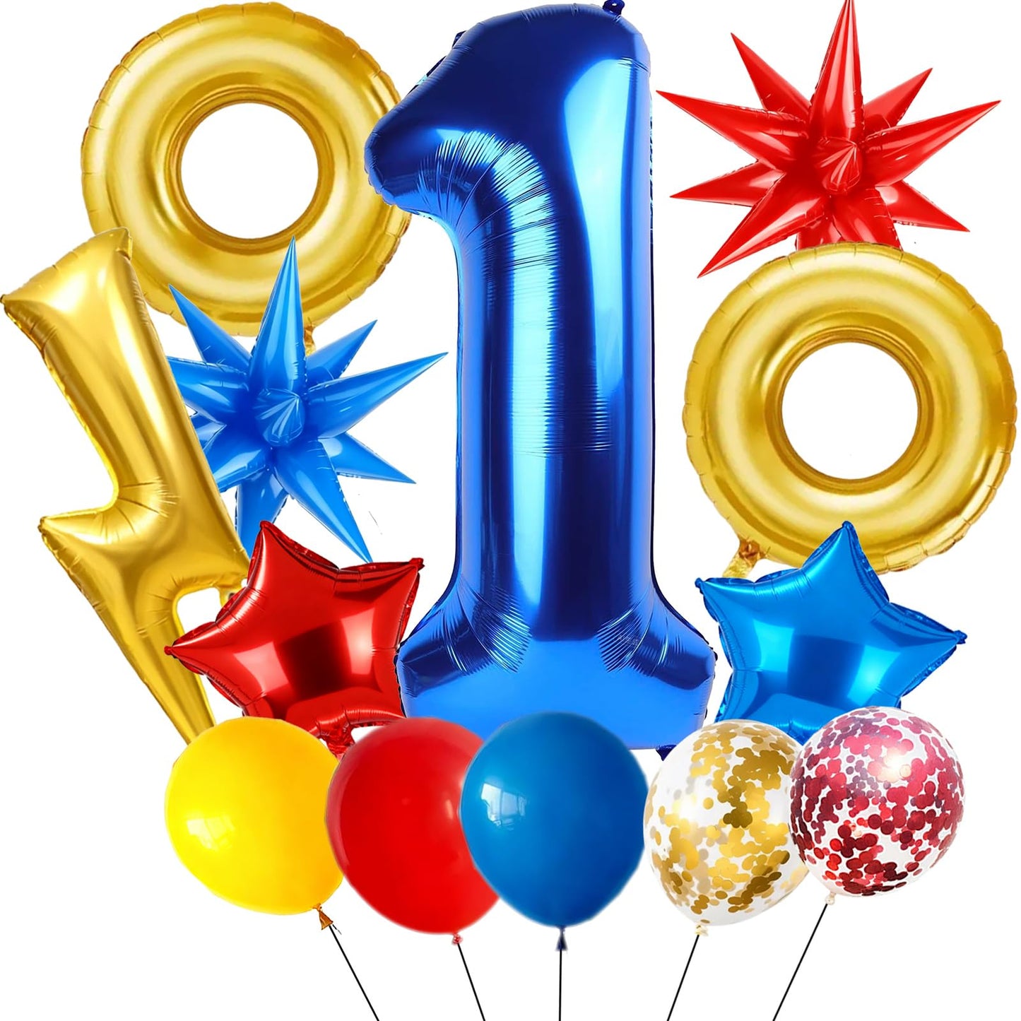 Cartoon Hedgehog Birthday Decorations,40 Inch Blue Number 5 Birthday Decorations?Big Gold Ring Lightning Balloons Red Blue Boom Star Balloons