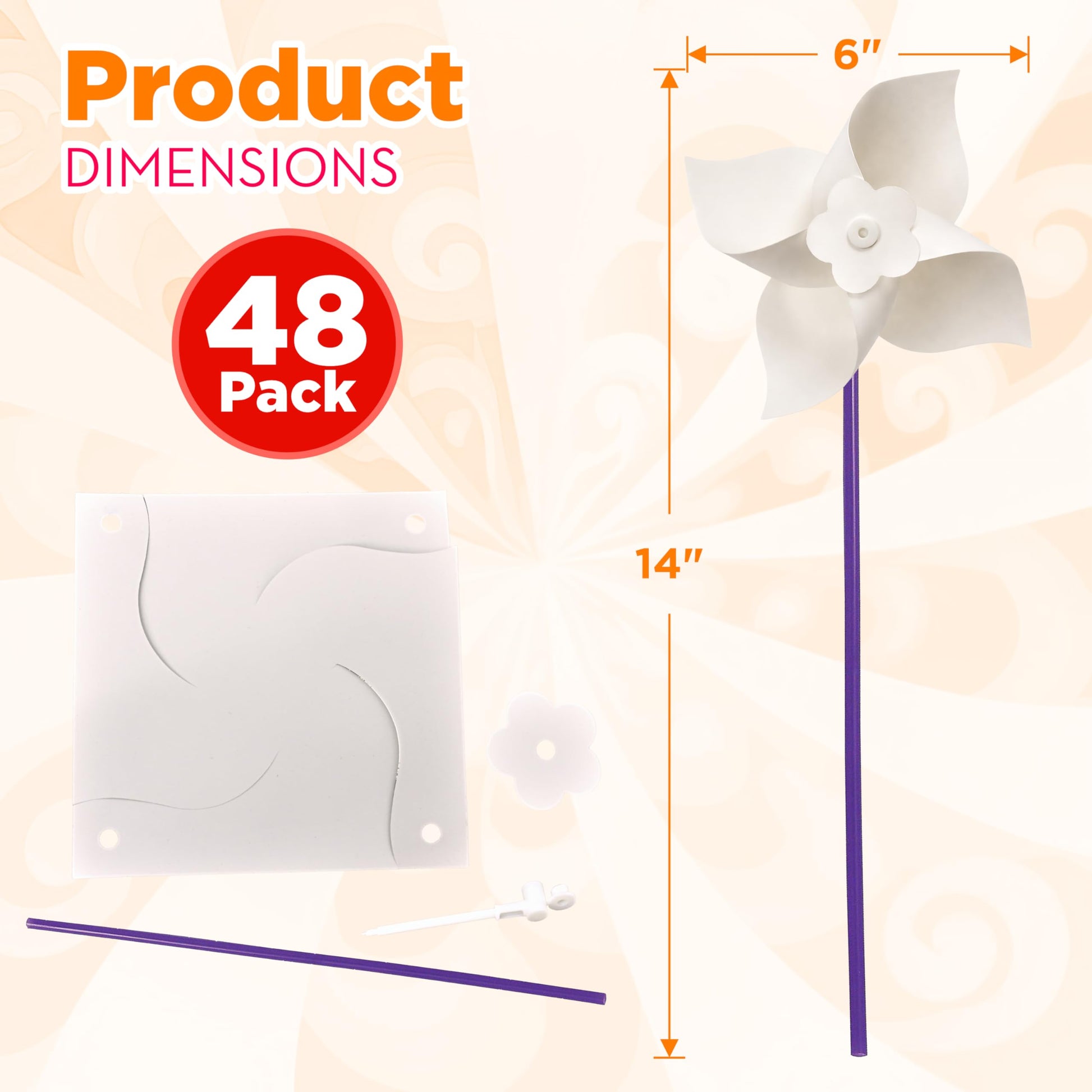 4E's Novelty 24 Pack DIY Pinwheels Craft for Kids, Bulk Summer Pinwheel Craft Kit, Color Your Own Paper Windmill Patriotic Pinwheels for Kids Bulk 4th