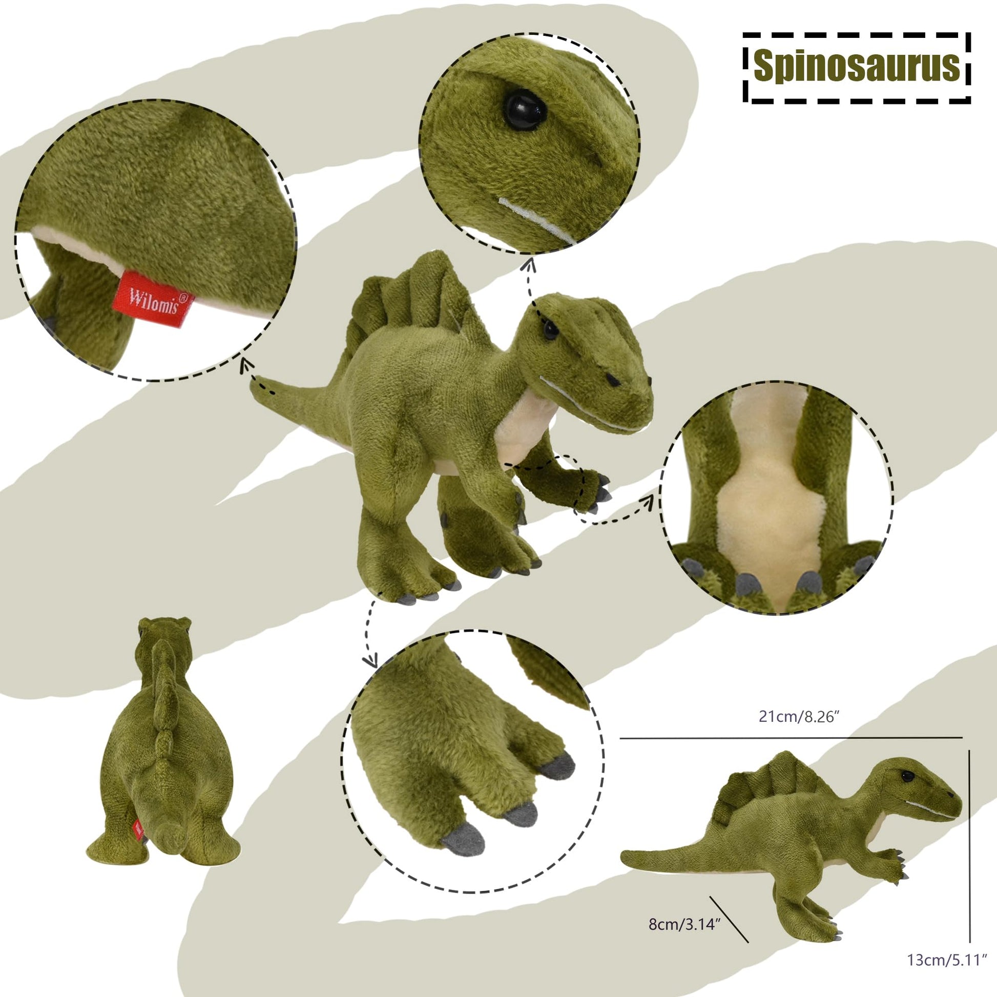 Wilomis Baby Dinosaur Stuffed Animal - Stuffed Dino Green Dinosaur Plush Toy, Small Spinosaurus with Egg Soft Stuffed Dinosaurs for Boys 3-5 Kids