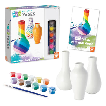 MindWare Paint Your Own Porcelain Vases Kit for Kids Ages 8+, 3 Ceramic Vases, 12 Paints, Brush, Guide, Bake & Display DIY Arts and Crafts Gift Set