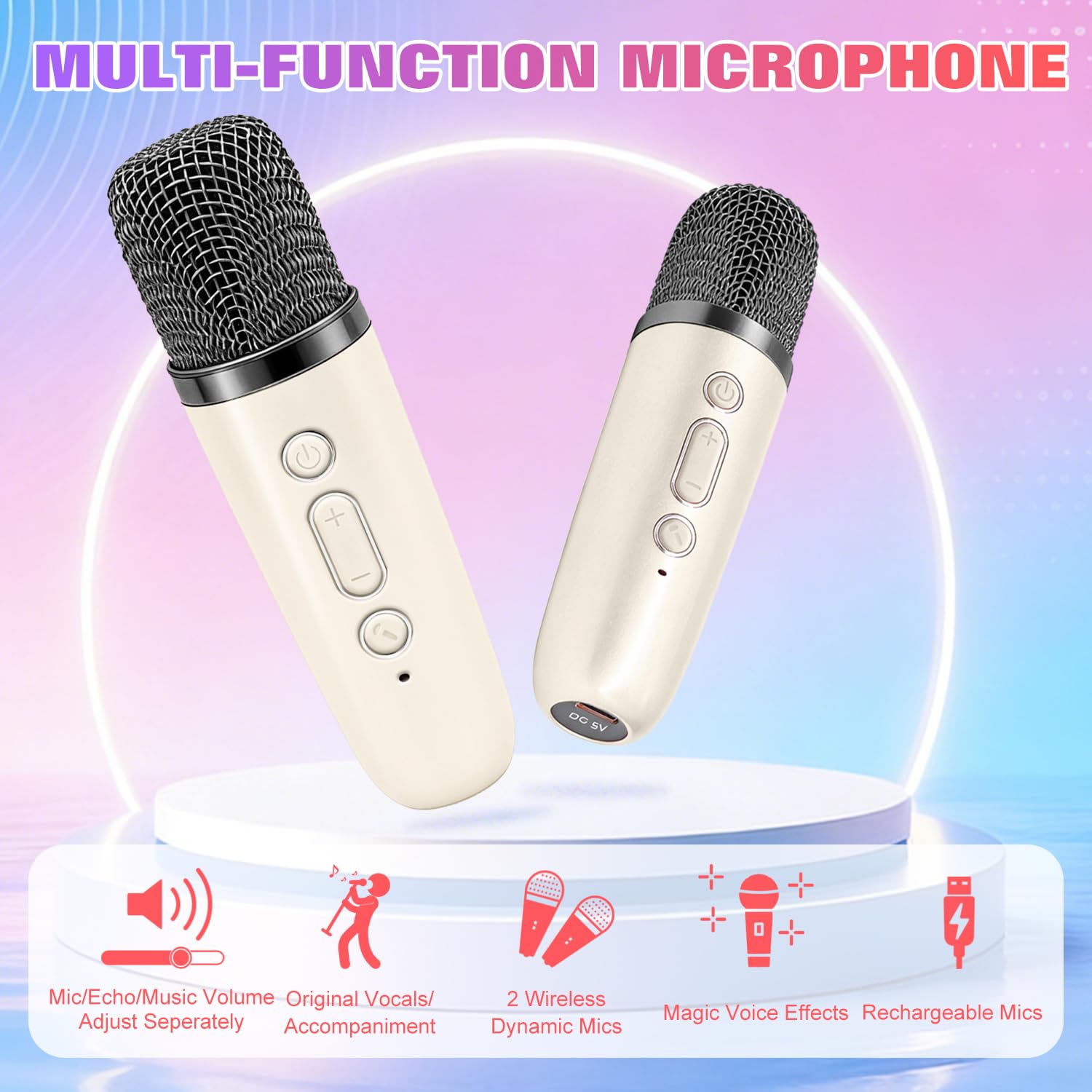 Portable Karaoke Machine for Kid: Child Toy Girl Age 3-12 Gift(Light Beige)