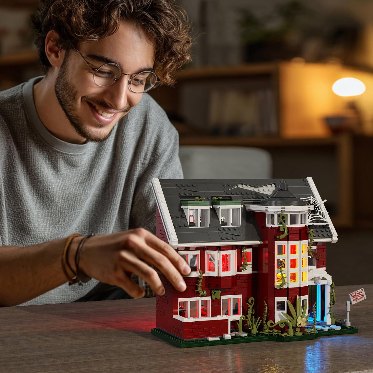 Murder House Building Set with Lights,Horror Story Movie Haunted House Building Blocks Toy,Mansion Model Kit Compatible with Lego Gift Idea