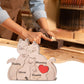 Personalized Name Wooden Cat Family Puzzle Customized Educational Toy Brain Teaser Game with Natural Wood Perfect Birthday Mother's Day for Family