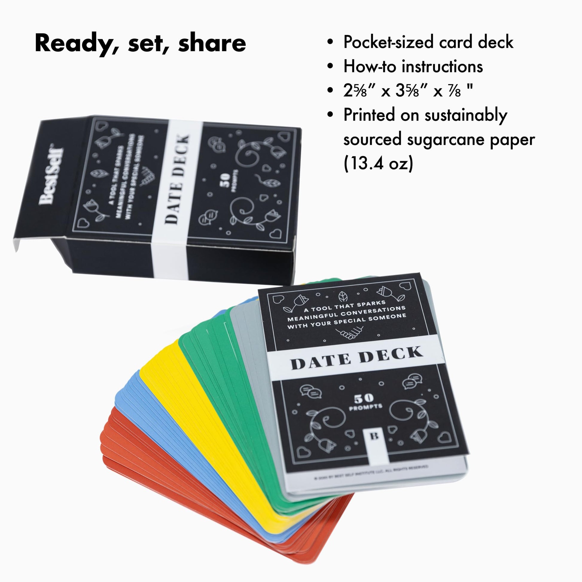 BestSelf Date Deck - 50 Conversation Cards Engaging for Couples - Fun and Thought-Provoking Date Night Game - Playing Cards to Unlock Deeper