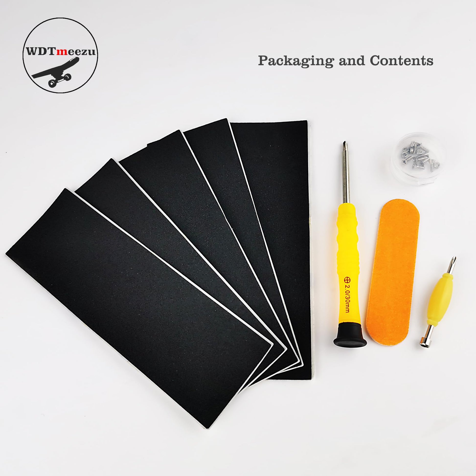WDTMEEZU Fingerboard Foam Grip Tape(5pcs 110mm*37mm) Anti Slip Foam Tape for MINI Skateboard Finger Skateboard Installation Tools and Screws Nuts Set