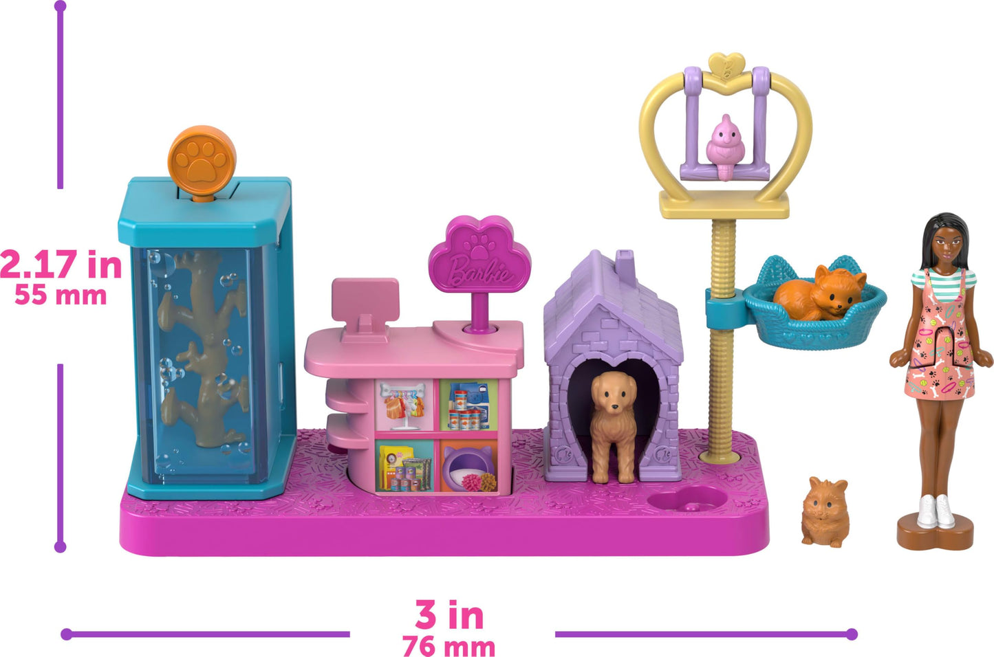 Barbie Mini Land DreamHouse & 3 Playsets with 4 1.5-Inch Dolls, Doll House Furniture & Accessories, Includes Pet Boutique, Hair Salon, & Supermarket