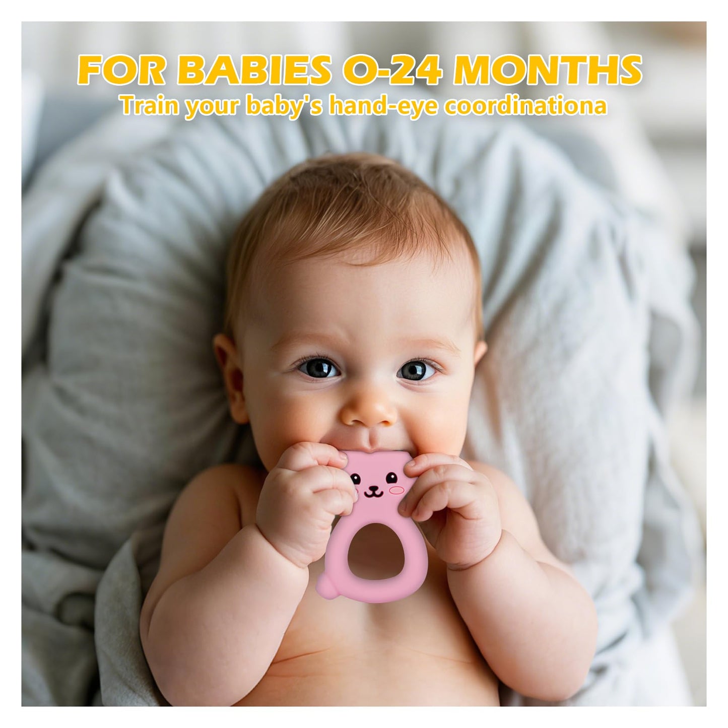 Baby Bunny Teether, Food-Grade Silicone Toy for Infants 3-12 Months, Easy-Grip Chew Toy with Textured Ears for Sensory Exploration, Freezable