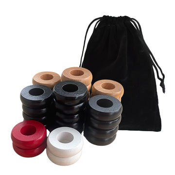 30 Traditional Carrom Board Game Coins (13 Black / 13 Natural / 2 Red Queens / 2 White Strikers) (Add a Pouch)