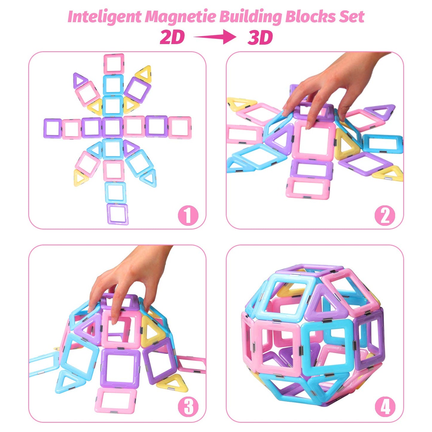 Tolnetr Magnetic Tiles Toys, Castle Magnetic Building Blocks Toys for 3 Year Old Girl Gifts, Montessori Toddler Gifts for 3 4 5 6 7 Year, Construction