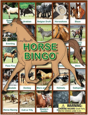 Horse Bingo Educational Game | 6 Picture Boards, 42 Informative Cards & Bingo Chips | Fun for All Ages | Made in The USA