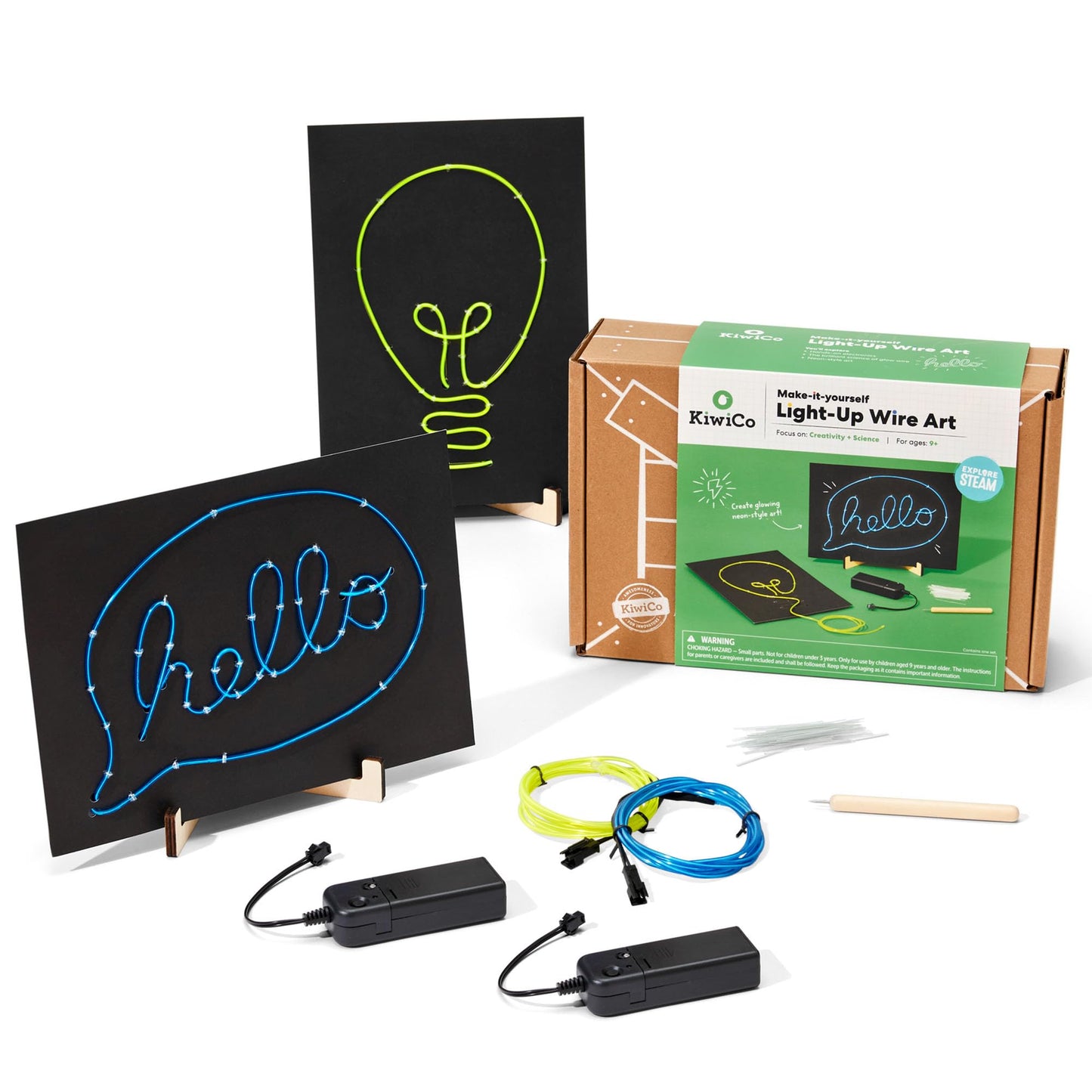 KiwiCo DIY Light-Up Wire Art STEM Kit, Ages 9+ - Electroluminescent Neon Sign Gift for Kids | Includes Battery Packs & Templates | Educational Science