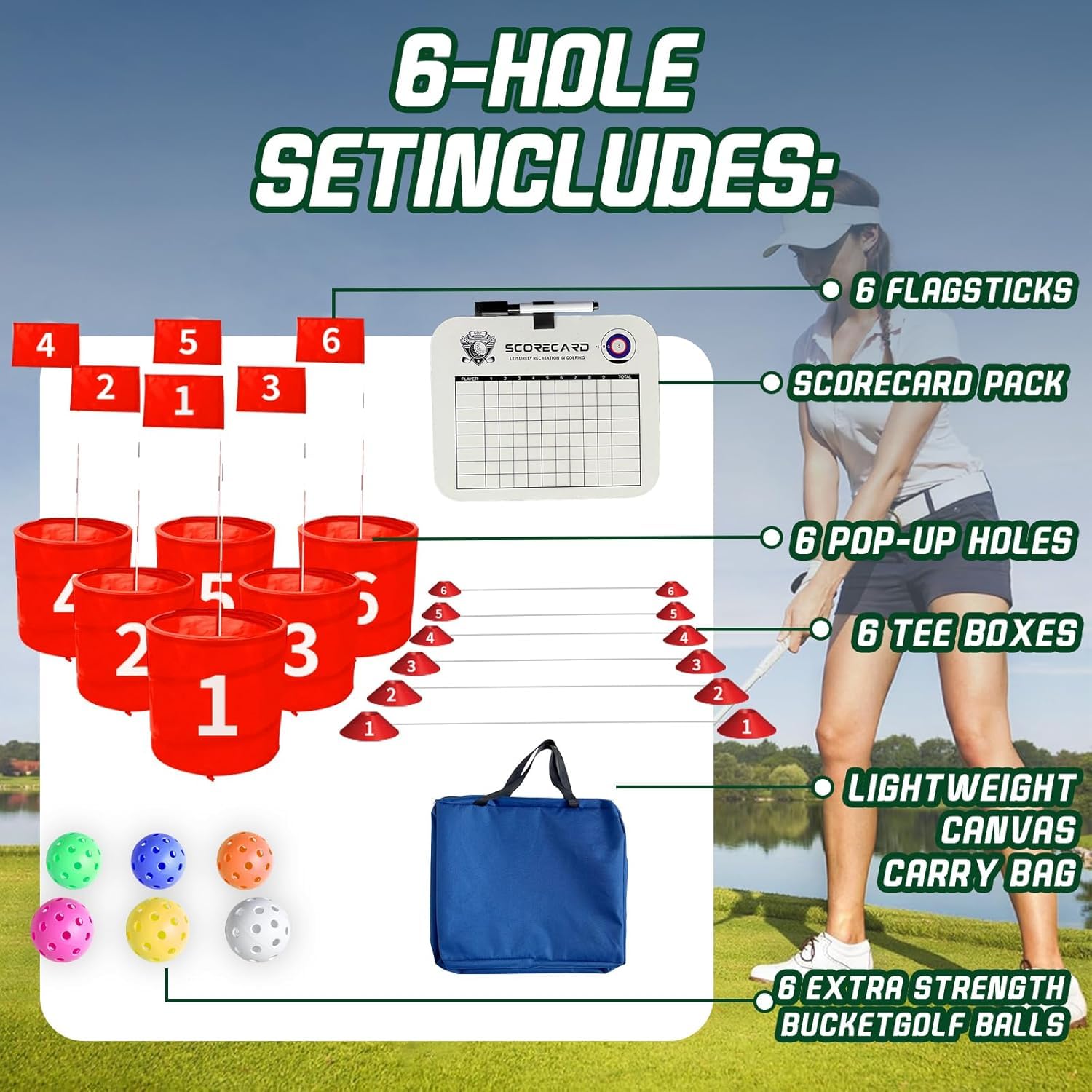 tmlfep Outdoor Golf Bucket Yard Games - Chipping Game for Adults - Portable Multi-Scene Bucket Golf (Pack of 6)