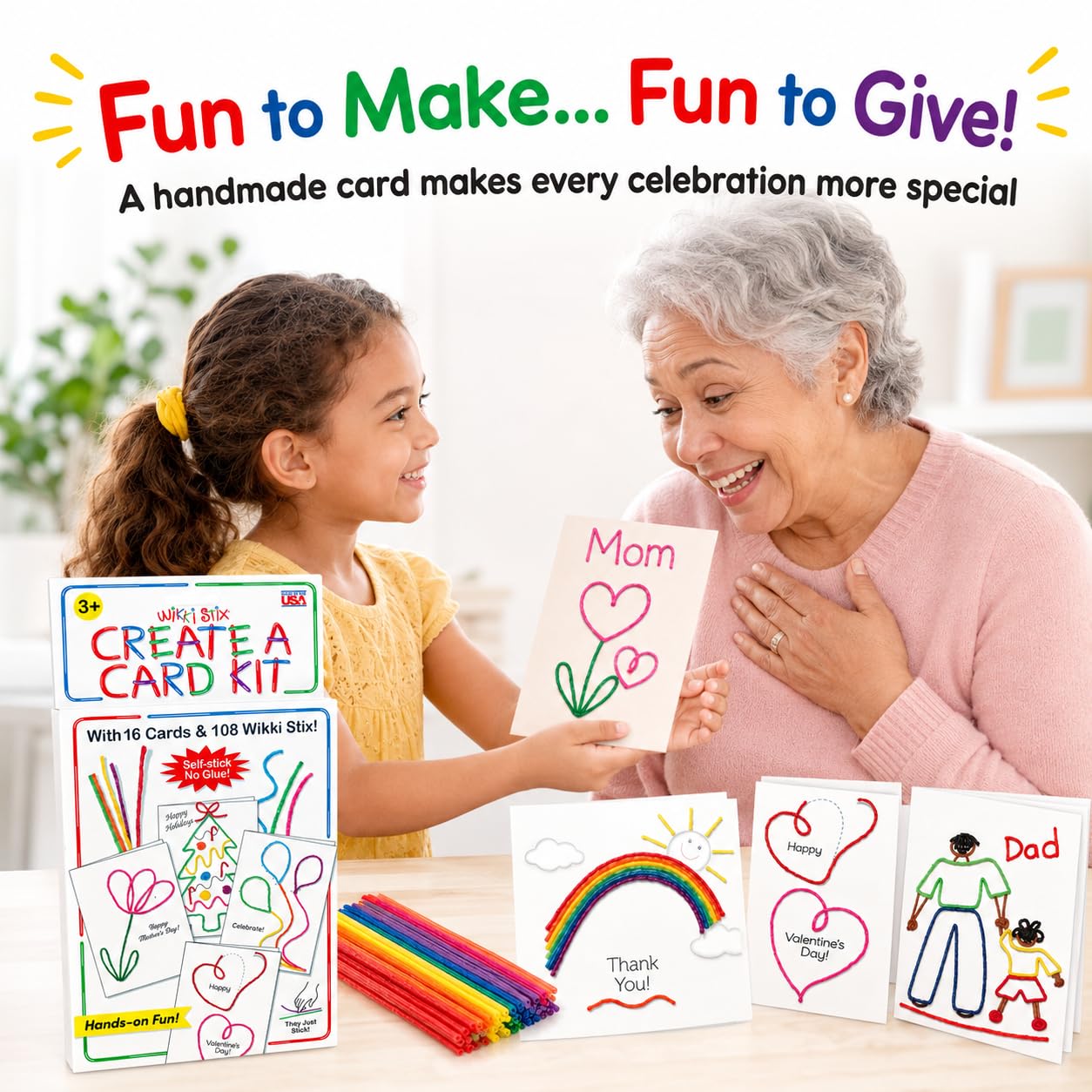 Wikki Stix Create-A-Card Kit, Kids Greeting Card Craft Kit with 108 16 Cards, Make Handmade Birthday, Holiday, Thank You, Valentine, Mother’s Day