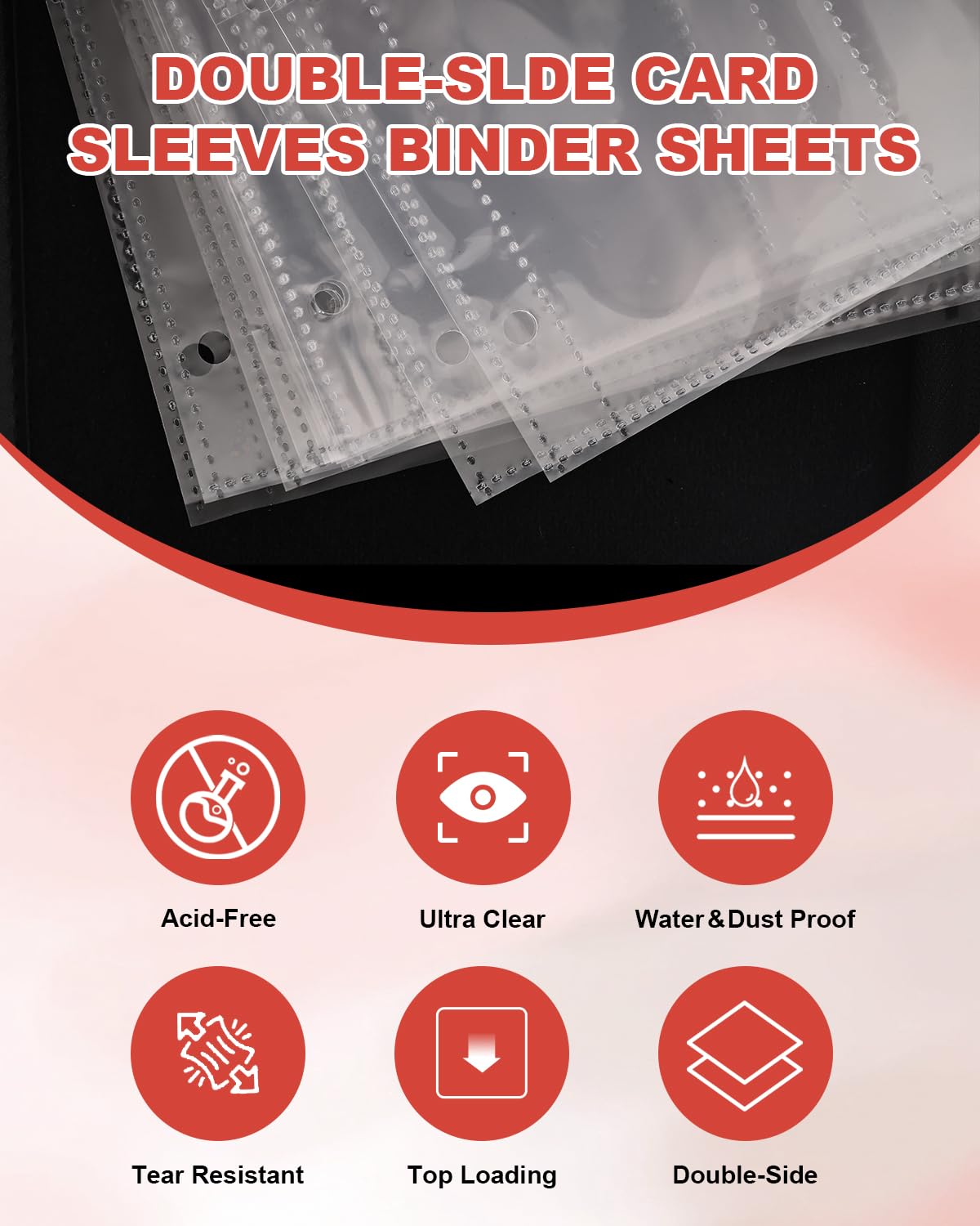 4 Pocket Trading Card Binder, Waterproof Cards Collection Binder with 50 Removable Sheets for 400 Cards Storage, Card Holder Book for TCG,MTG(Red)