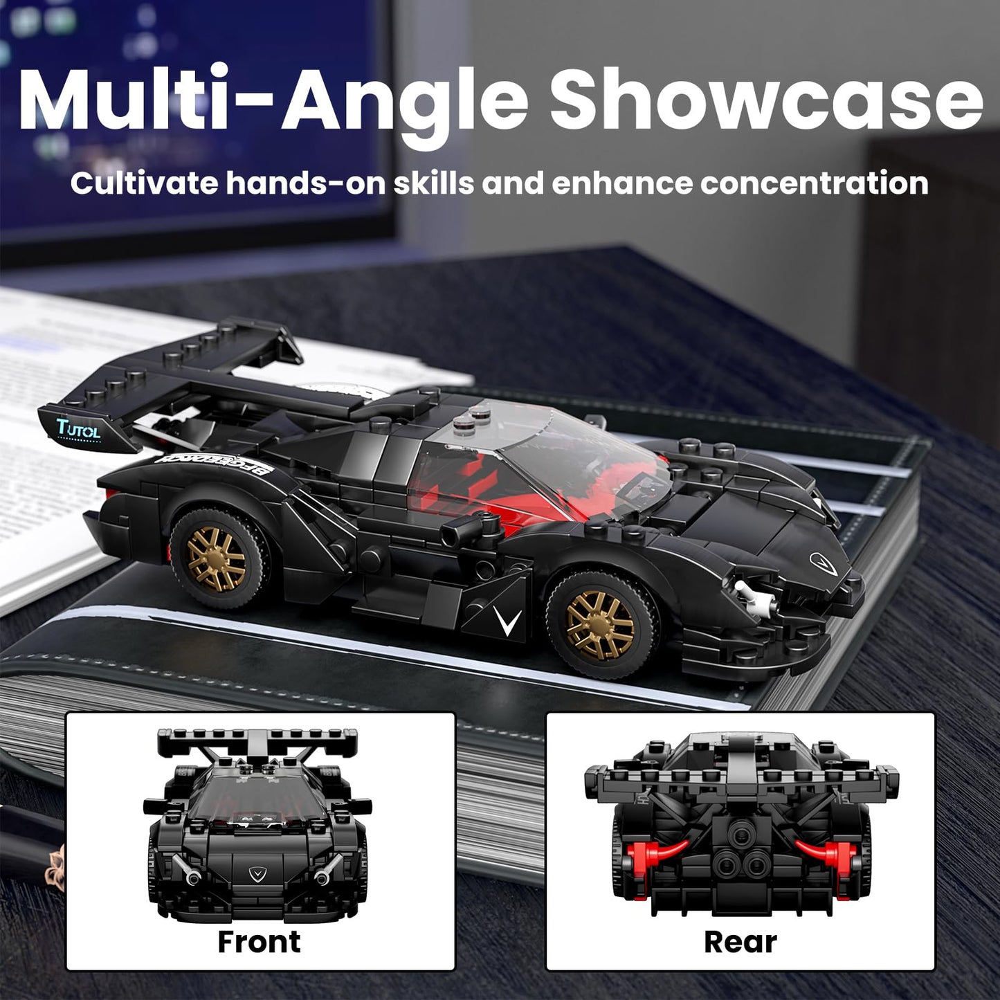 Super Sports Car Building Set with Display Case, 355 Pcs Toy for Ages 8+