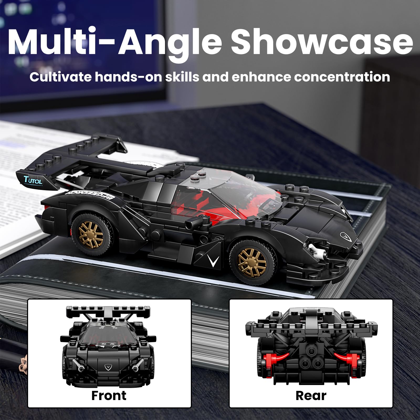 Super Sports Car Building Set with Display Case, 355 Pcs Toy for Ages 8+