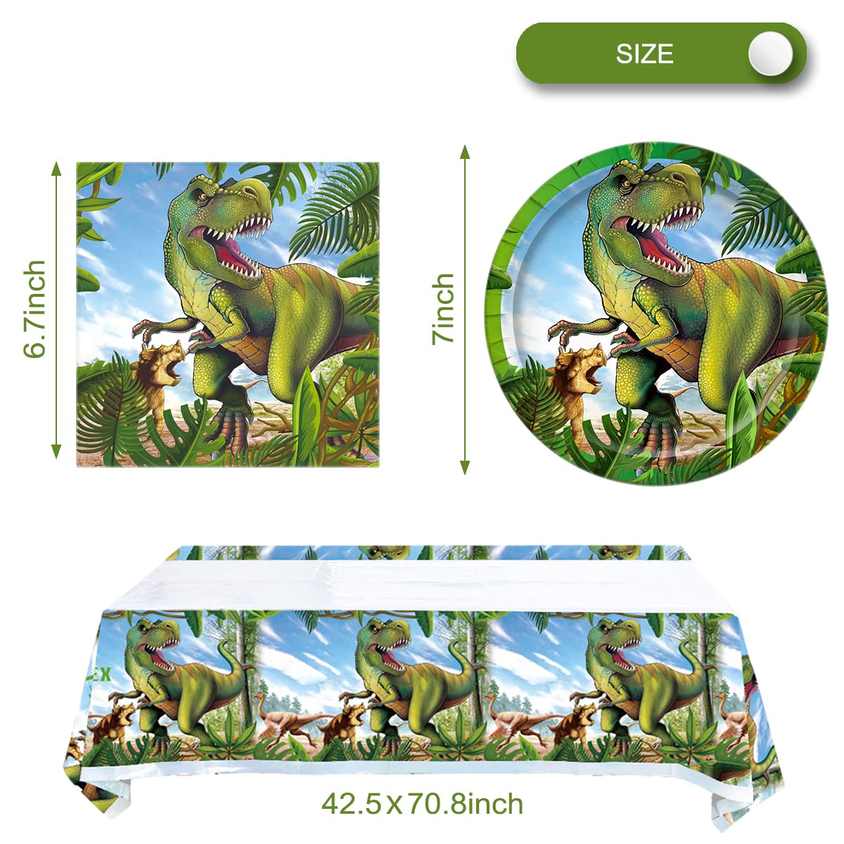 Tyrannosaurus Rex Party Tableware Set,20 Plates and 20 Napkins and Tablecloth71 '' x 42 '' Jurassic Dinosaur Party Supplies ForKids Birthday Party