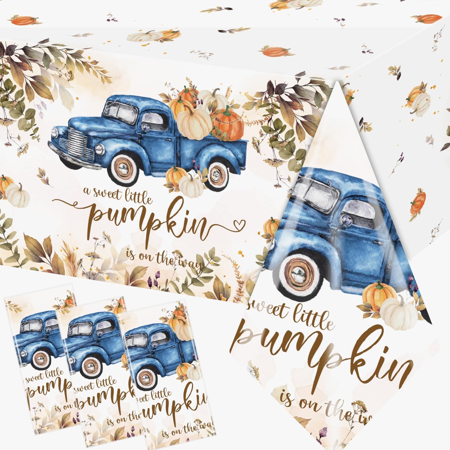 3Pcs Little Pumpkin Tablecloths Fall Baby Shower Decorations, A Sweet Little Pumpkin is On The Way Table Covers Baby Shower Table Cloths for Boy