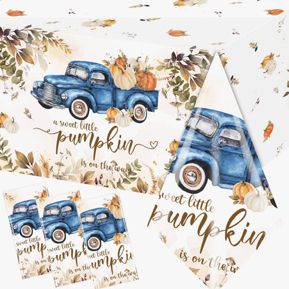 3Pcs Little Pumpkin Tablecloths Fall Baby Shower Decorations, A Sweet Little Pumpkin is On The Way Table Covers Baby Shower Table Cloths for Boy