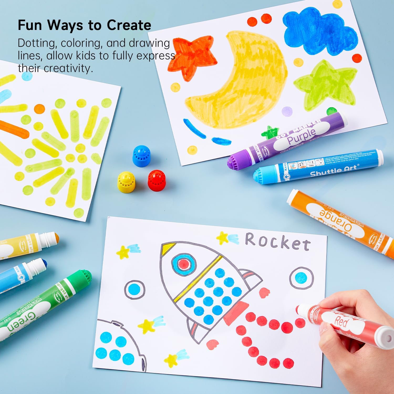 Shuttle Art Washable Dot Markers 36 Colors with Free Activity Book, Fun Art Supplies for Kids Toddlers and Preschoolers, Non Toxic Water-Based Paint