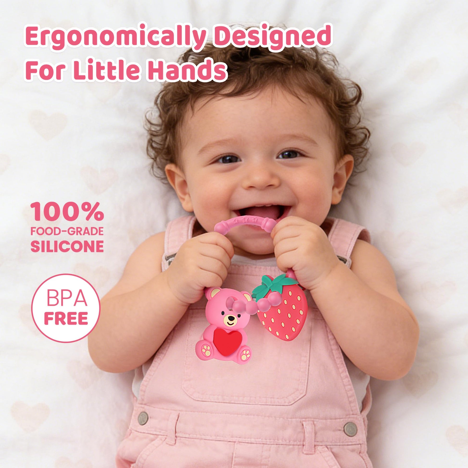 Baby Teething Toys, Baby Valentines Day Gifts, Valentines Gifts for Toddlers, Baby's Valentine Teether Toys with Heart Shape for Infants 3-12 Months