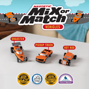 POPULAR PLAYTHINGS Magnetic Vehicles for Toddlers 1-3, Mix or Match Car Toys, Set of 3 Gift for Kids - Race Cars