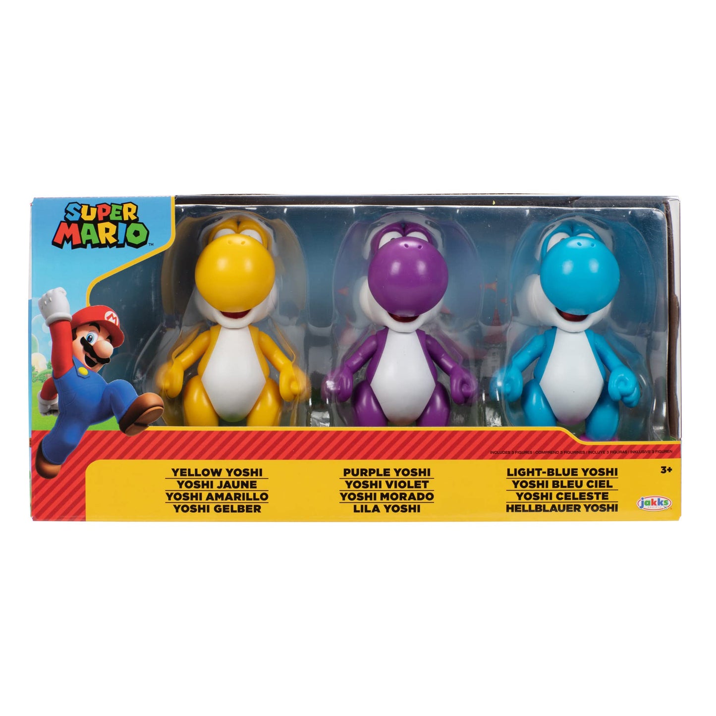 Nintendo Yoshi 3-Pack Action Figures, 4 Inch / 10cm Authentic Super Mario Figures Includes Yellow Yoshi, Purple Yoshi and Light-Blue Yoshi, Ideal