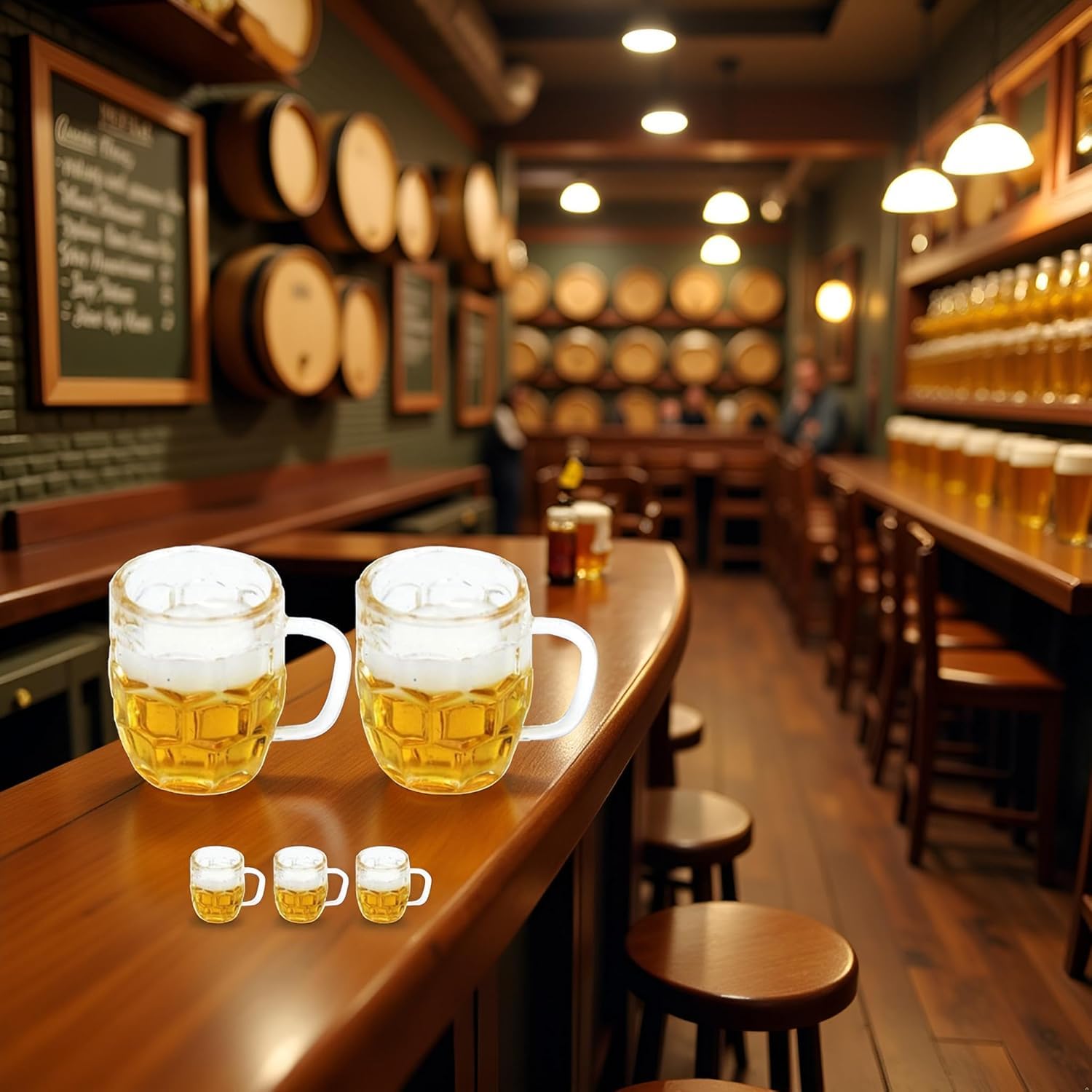 5Pcs Mini Beer Cups, Realistic Resin Barware for DIY Miniature Crafts, Miniature Beer Mugs Compatible with 1:12 Scale