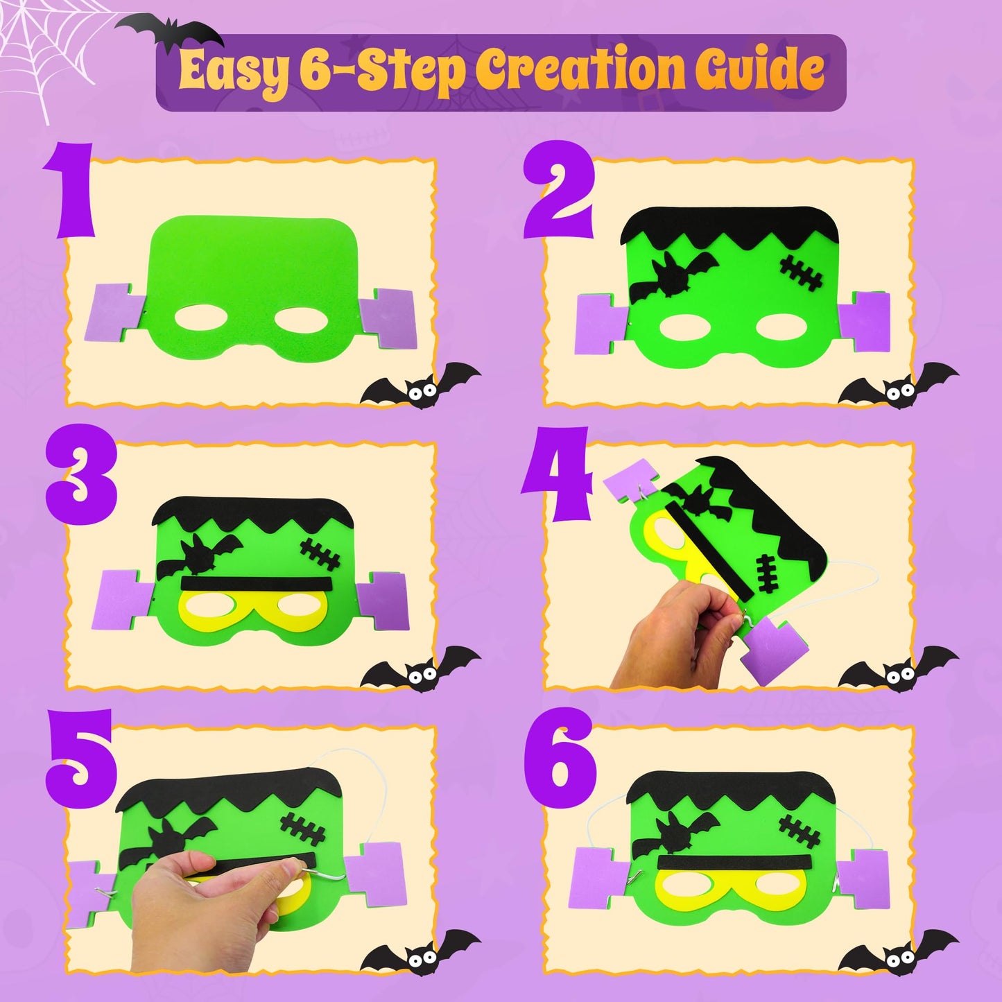 4E's Novelty Halloween Crafts for Kids Bulk 24 Pack, Self Adhesive Mask Foam Craft Kit Fall Crafts, School Home Group Activities, Party Supplies