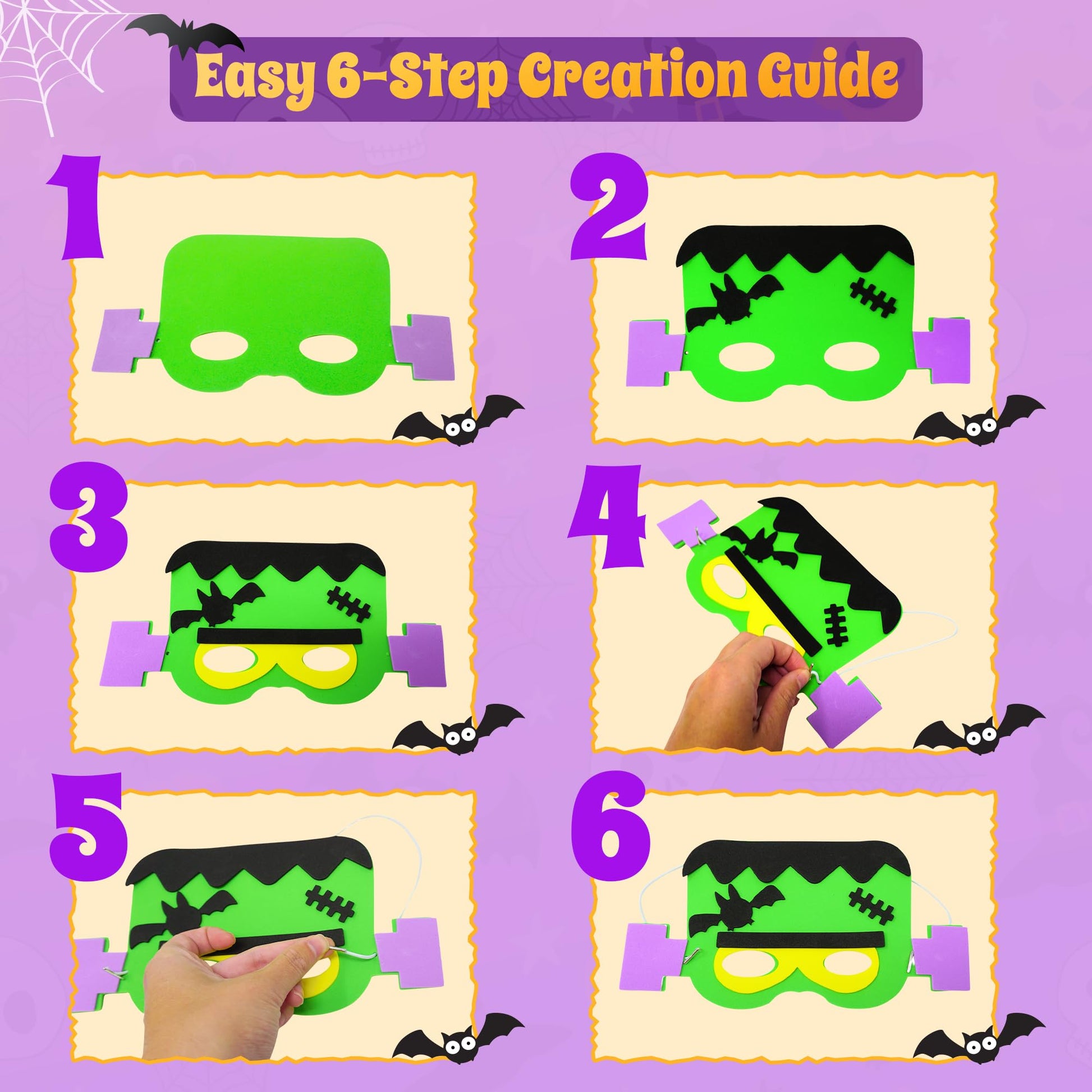 4E's Novelty Halloween Crafts for Kids Bulk 24 Pack, Self Adhesive Mask Foam Craft Kit Fall Crafts, School Home Group Activities, Party Supplies