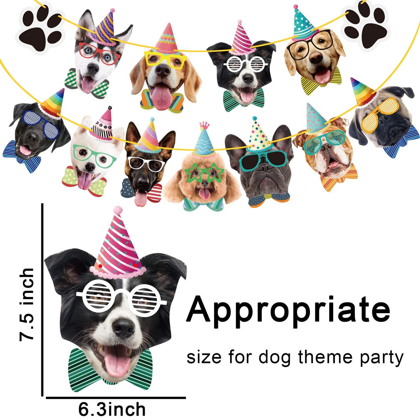 Duufin 15 Pieces Dog Birthday Decorations Dogs Faces Claws Party Banner Set