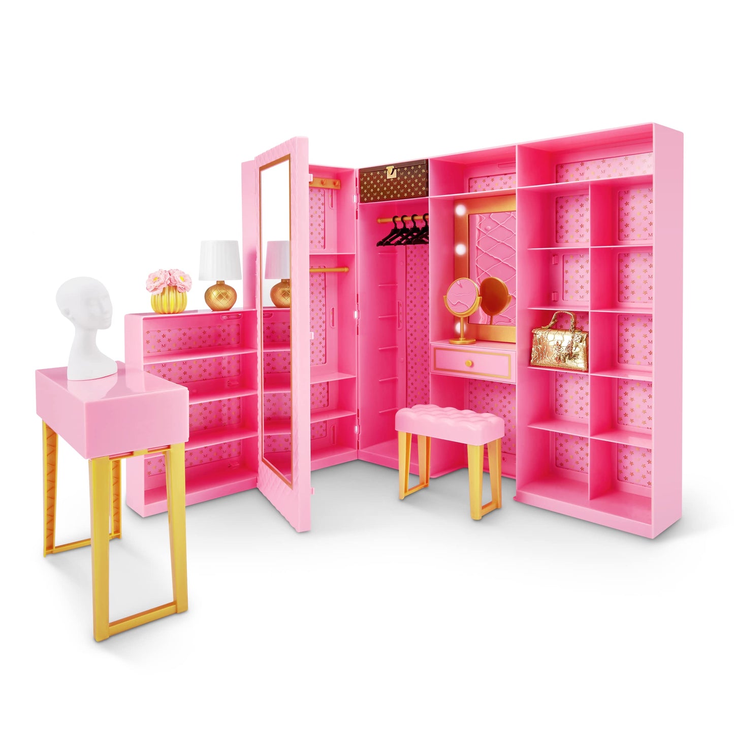 Mini Brands Mini Fashion Dream Wardrobe by ZURU with Exclusive Metallic Mini Fashion Bag and 25+ Storage Areas to Hold Doll Accessories Gift