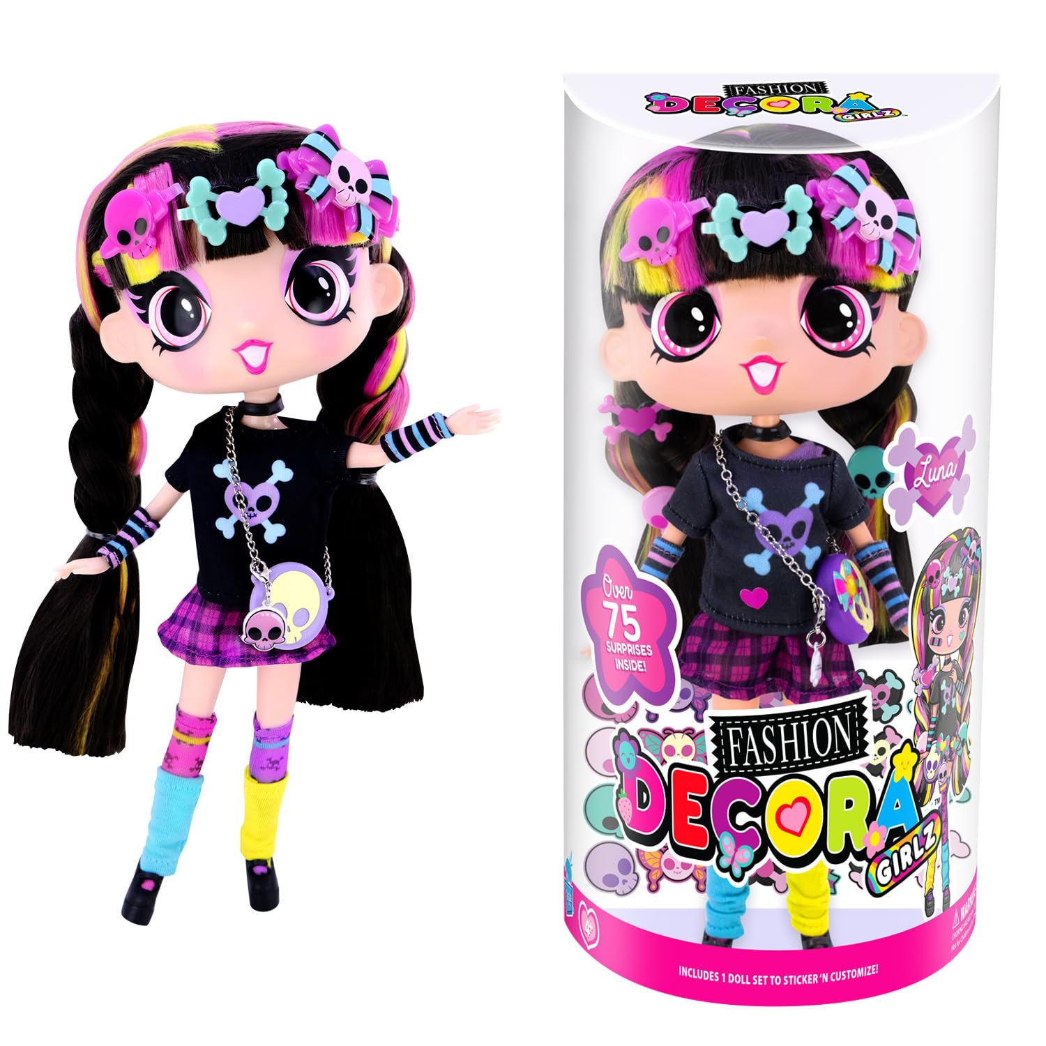 Decora Fashion Girlz 11" Doll - Luna Stickers & Endless Style Fun for Creative Play