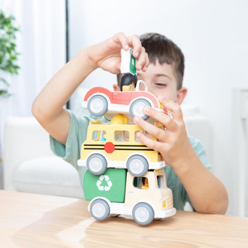 Melissa & Doug Cheery Lane Wooden Vehicle & Figures Pretend Play Set