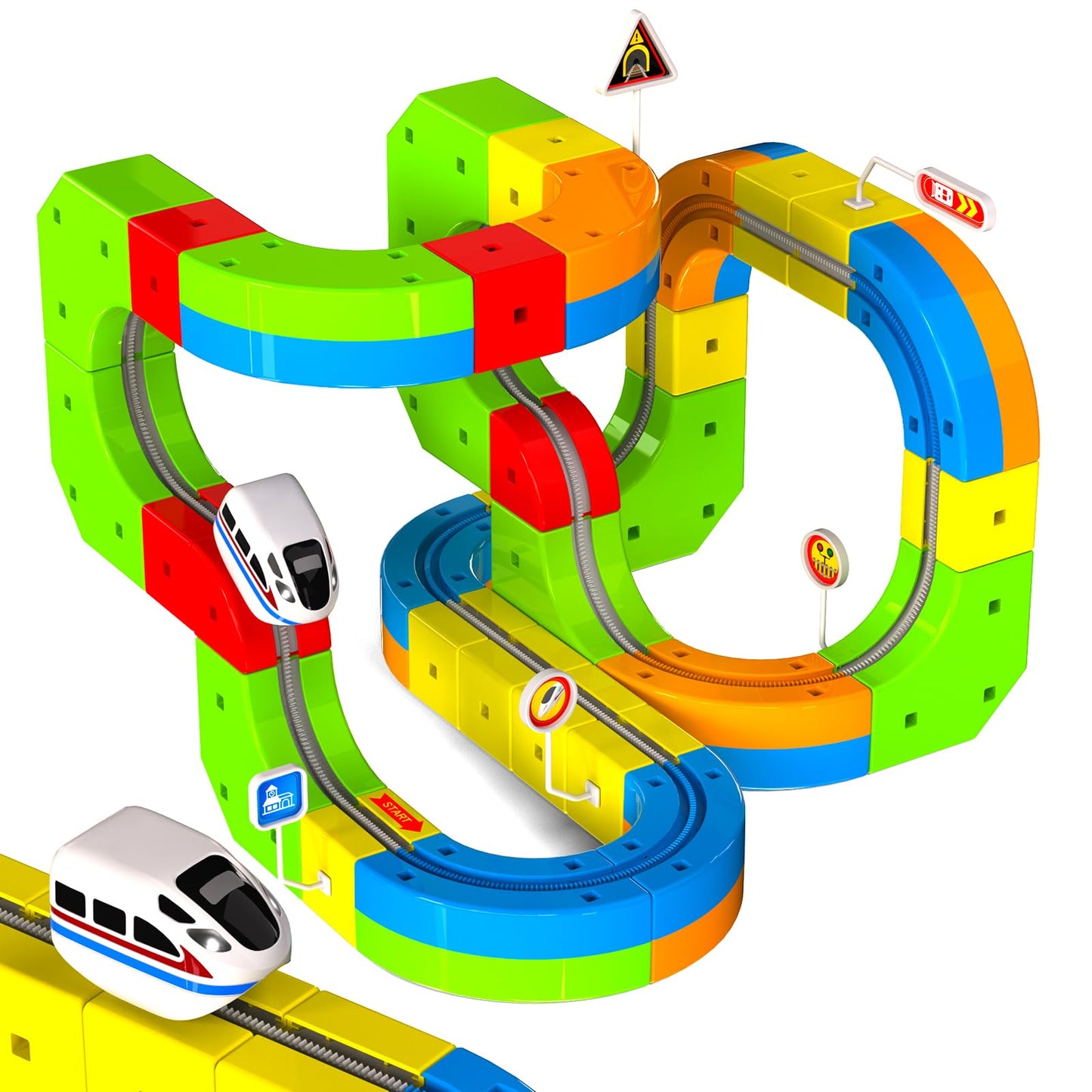 Goody King Electric Train Set for Kids, 69Pcs 3D Stem Electric Train Set with Traffic Signs, STEM Car Toy Set for Kids, 3 4 5 6 7 8 Years Old Boys