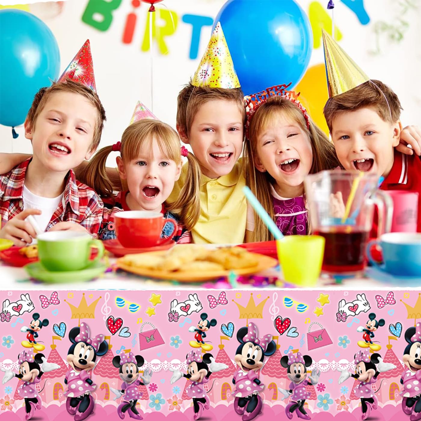 WETIM 2Pack Minnie Tablecloth Disposable Tablecover Birthday Party Supplies and Decorations for Kid Boy Baby Shower Minnie Tables 70"X42"