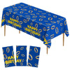 Lecinc 3 Pcs Blue with Gold Ring Print Plastic Tablecloth 108 x 51.2 Inches Table Cover Blue with Gold Ring Party Decor for Boys Girls Birthday Party