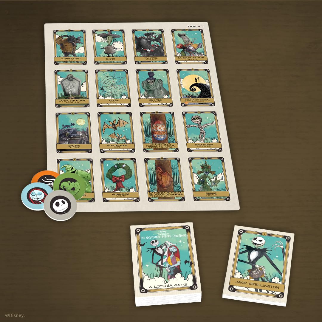 Lotería: Disney Tim Burton’s The Nightmare Before Christmas | Traditional Loteria Game | Bingo Style, Featuring Custom Artwork & Illustrations |