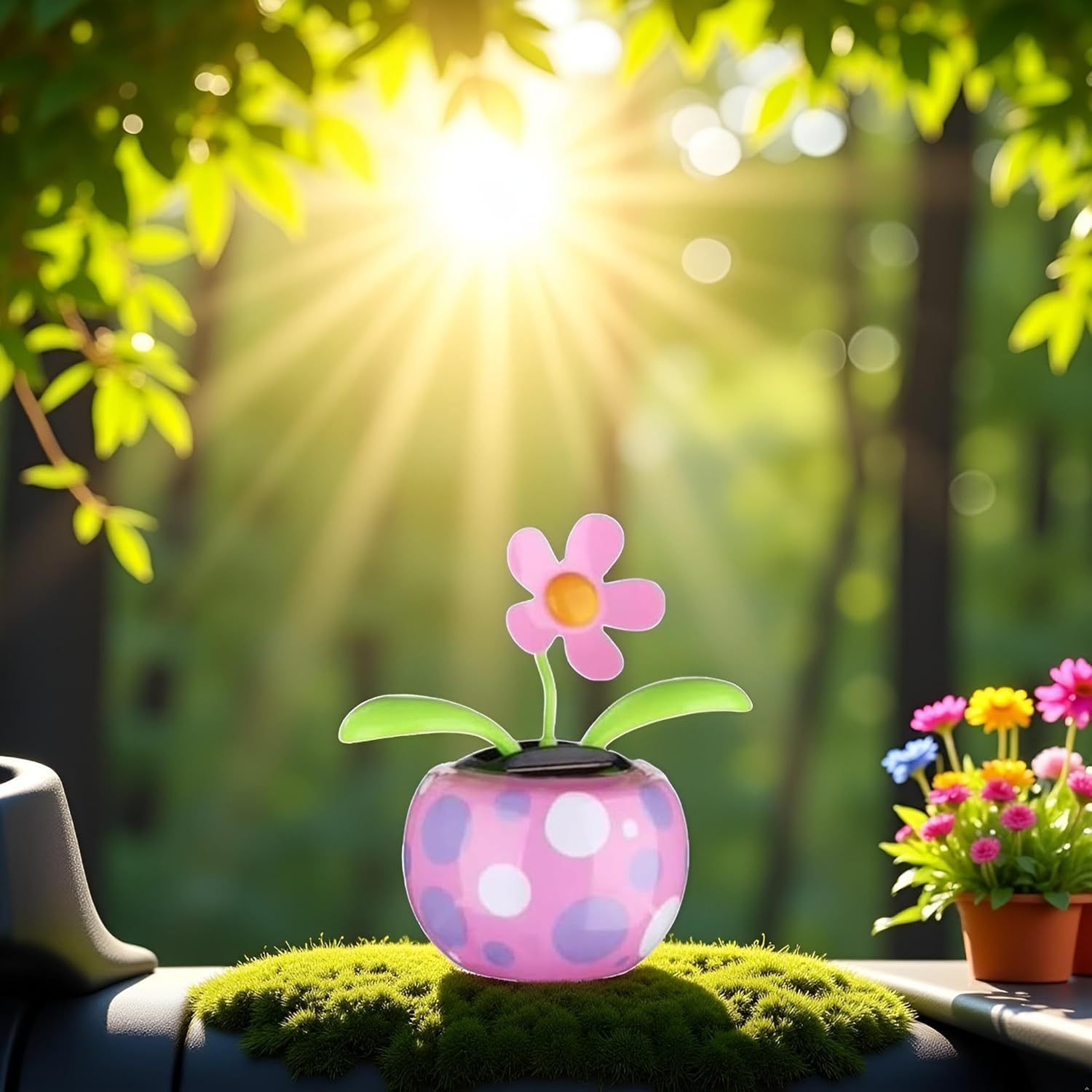 Solar Dancing Flower, Pink Flip Flap Bobblehead, Window Sun Catcher, Car Dashboard Decor, Sunflower with Swinging Decoration,Solar Power Kits,Shaking
