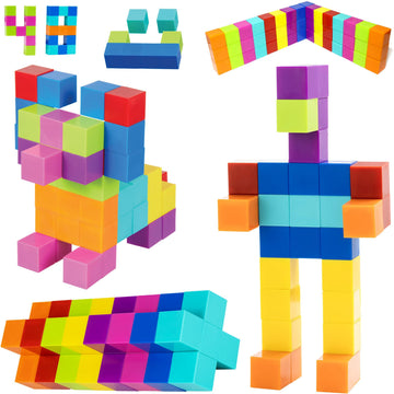 BrainSpark 48PCS Multi-Color DigitBlocks Magnetic Building Cubes STEM Montessori Magnet Blocks for Kids, Educational Building Block Construction Toy