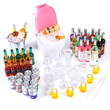 HSJH 71 Pcs Miniature Ice Cubes Beer Bottles and Mini Drink Soda Pop Cans House Accessories for Fairy Garden Pub Bar Cake Decoration 1/12 Doll House